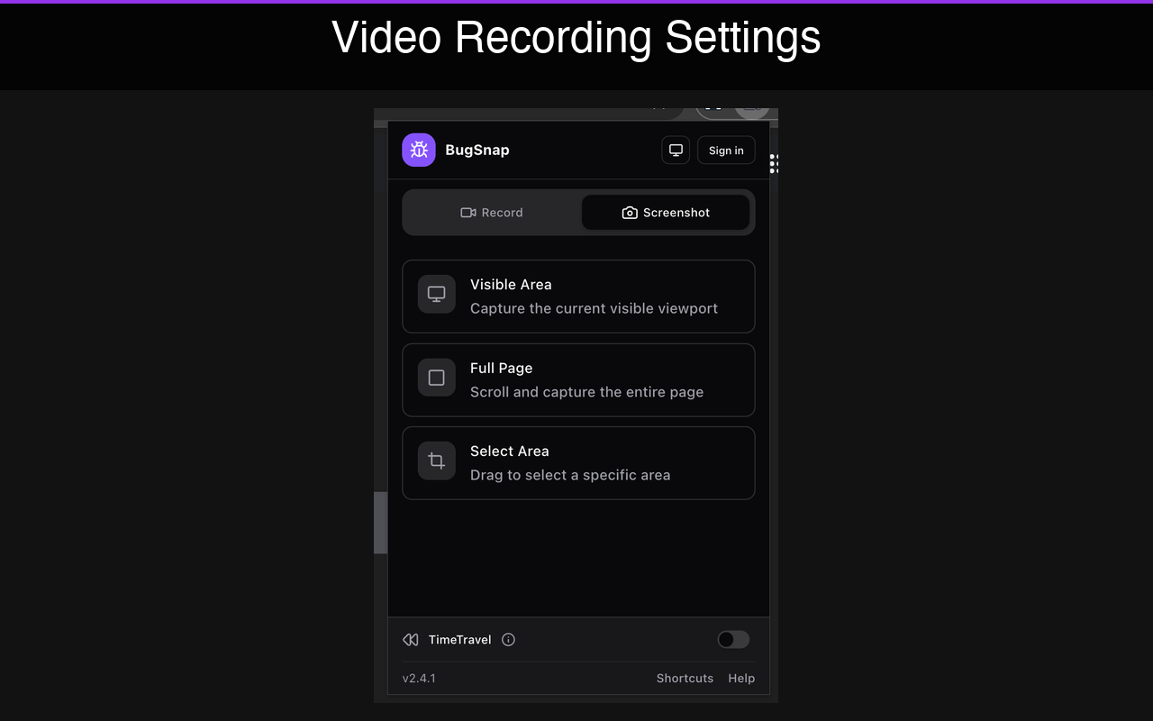 BugSnap screenshot capture options
